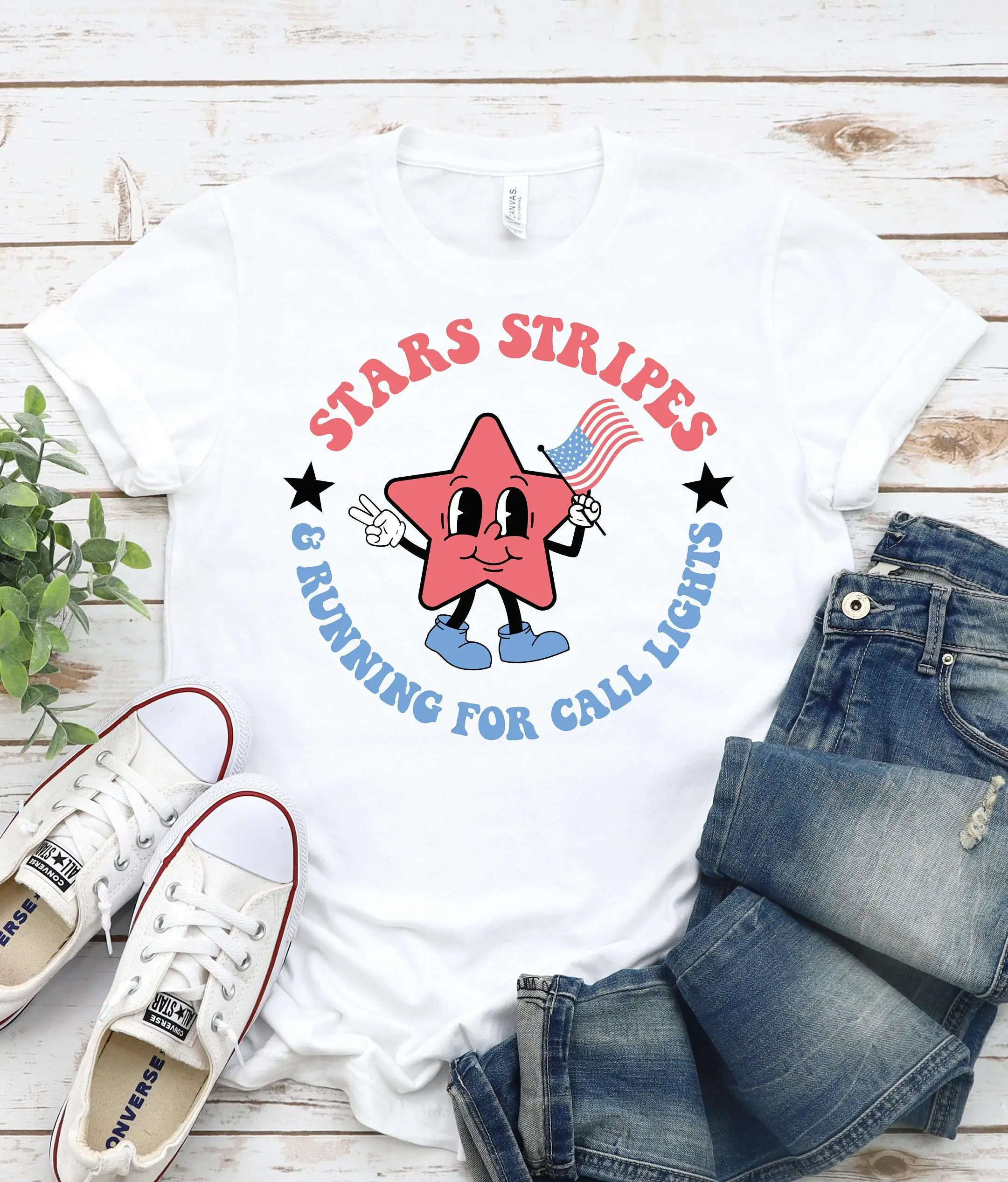 Stars Stripes Running For Call Lights Nurse 4Th Of July T Shirt Cna Independence Day Emergency Room Rn Patriotic