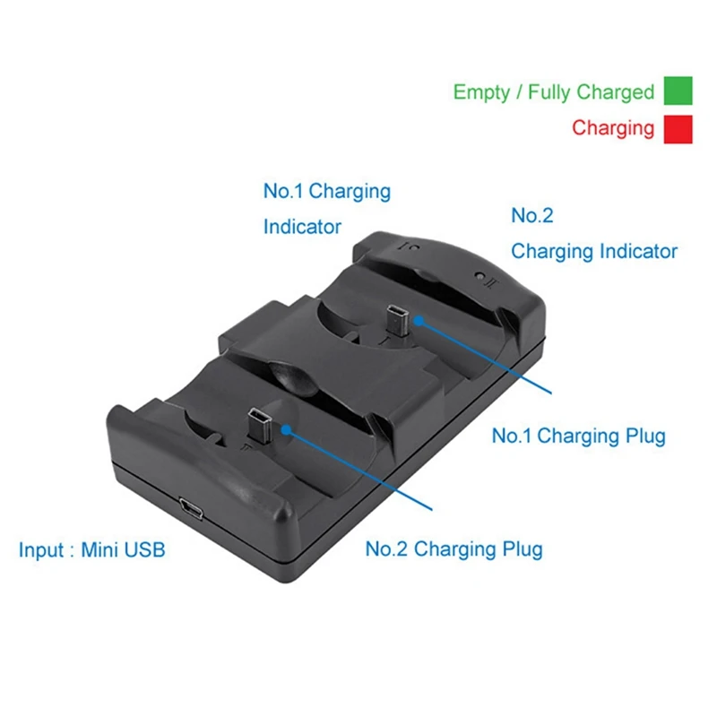 شاحن مزدوج USB شاحن قاعدة طاقة مزدوج الشحن لجهاز تحكم Sony PS3 Move والملاحة المتنقلة المتينة