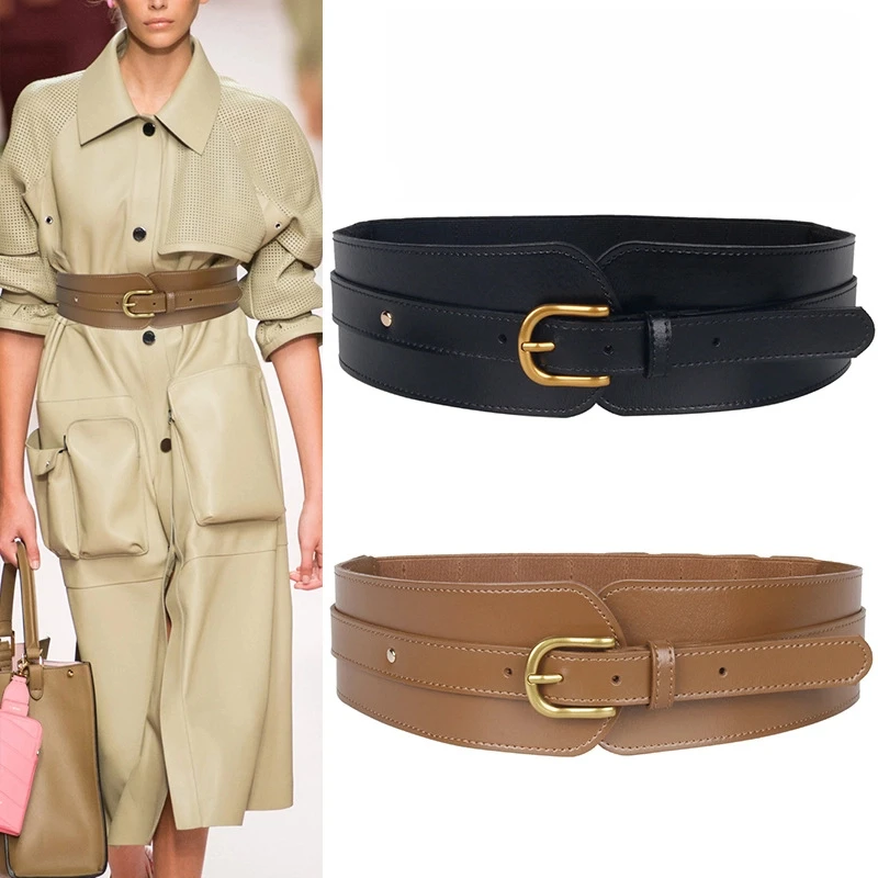 

Ladies' Wide Waistband Woman Decorative Paired with Dress Genuine Leather Elastic Waist Simple Versatile Coat Retro Waist Belt