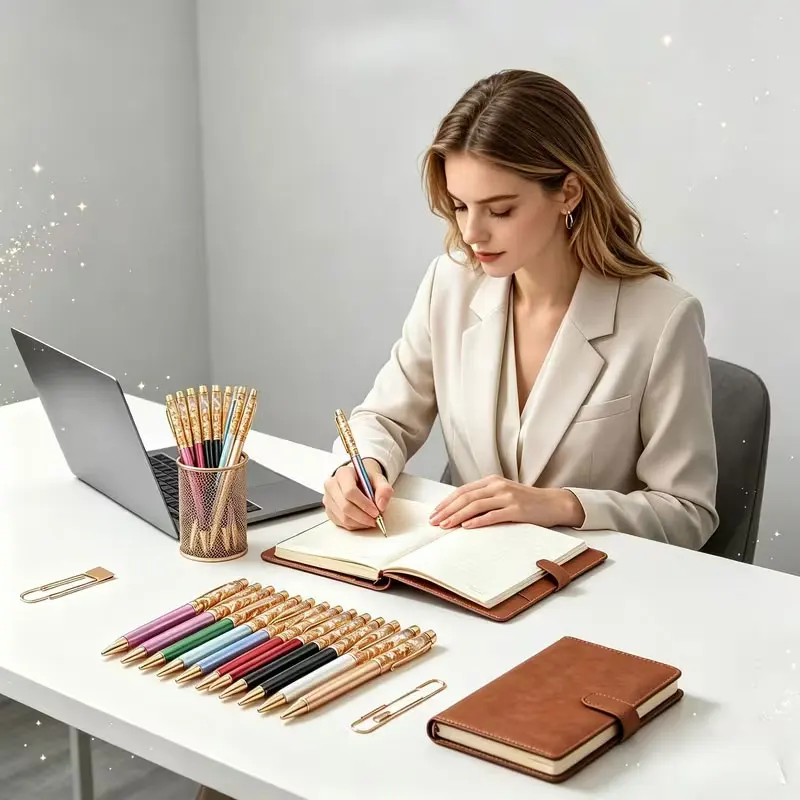 10-Pack Luxury Gold Foil Metal Ballpoint Pens, 1.0mm Black Ink for Smooth Writing, Elegant Rotating Retractable Pens, Suitable for Business Offices, Wedding Guest Books, Aesthetic Stationery Gift Sets, Ideal for Christmas, Valentine's Day, Teacher's Day, and the Best Choice for Business Collaboration Gifts