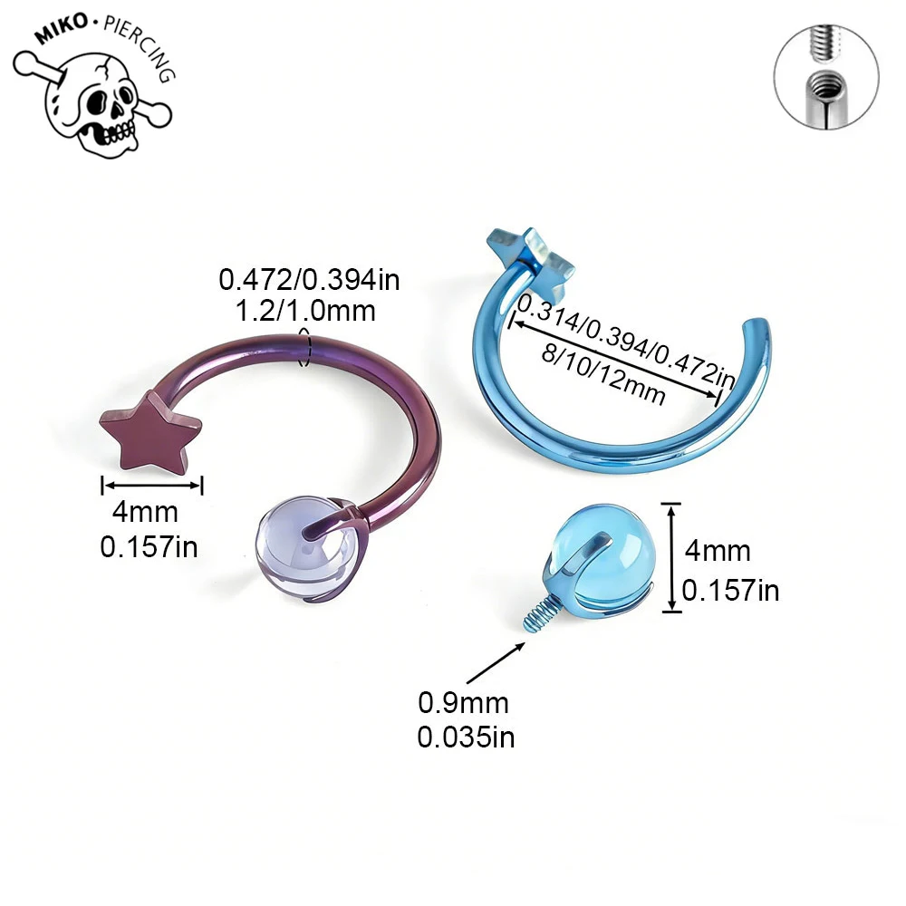 ASTM F136 Titanium Anodizing Horseshoe Piercing Intemal Thread Nose Ring U Shape Hoop Ear Septum Helix Lip Tragus Piercing