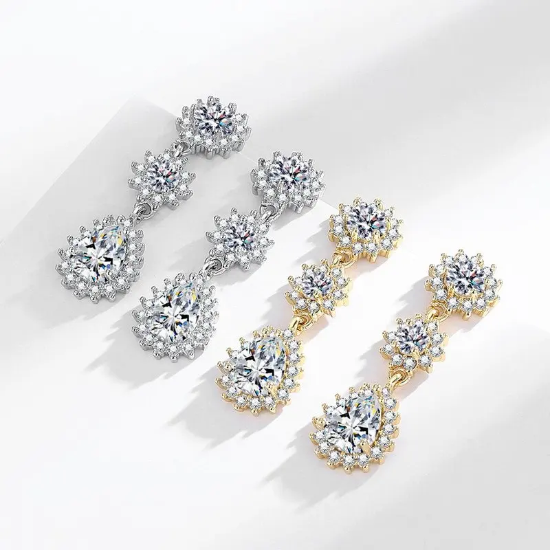 Korean-style 100% 925 pure silver earrings - Women's long-style fringed full-diamond-set zirconia stud jewelry