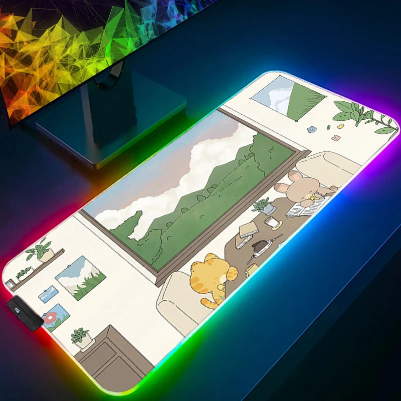 لوحة ماوس مطاطية LED للمكتب والكمبيوتر الشخصي ملحقات ألعاب لوحة ماوس RGB للكمبيوتر المحمول كارتونية ممتدة حصيرة مكتبية لوحة مفاتيح لطيفة للألعاب
