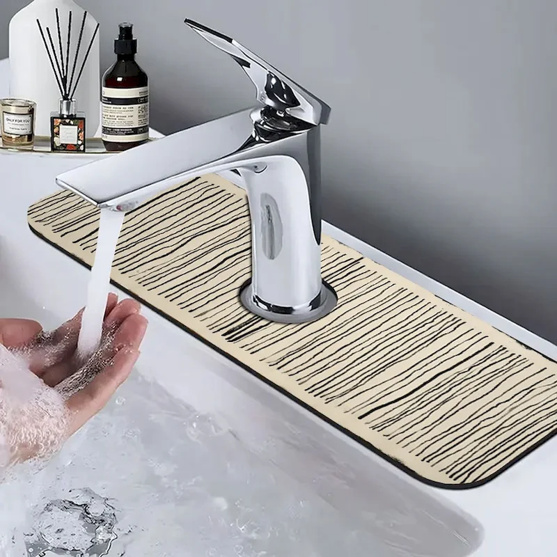 VIKAMA Modern Line Printed Faucet Pad, Kitchen Absorbent Anti Slip Pad, Minimalist Faucet Pad, Home Decoration