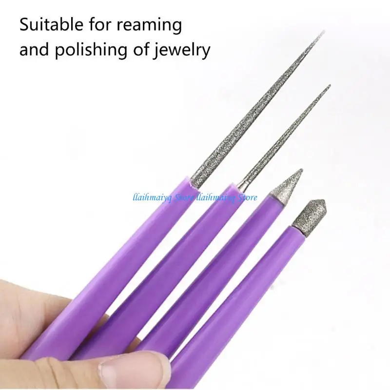 573B Durable Diamond Tipped Bead Reamer 4x/Set Burr Beading Hole Enlarger Tool DIY Jewelry Accessories for Glass Metal Beads