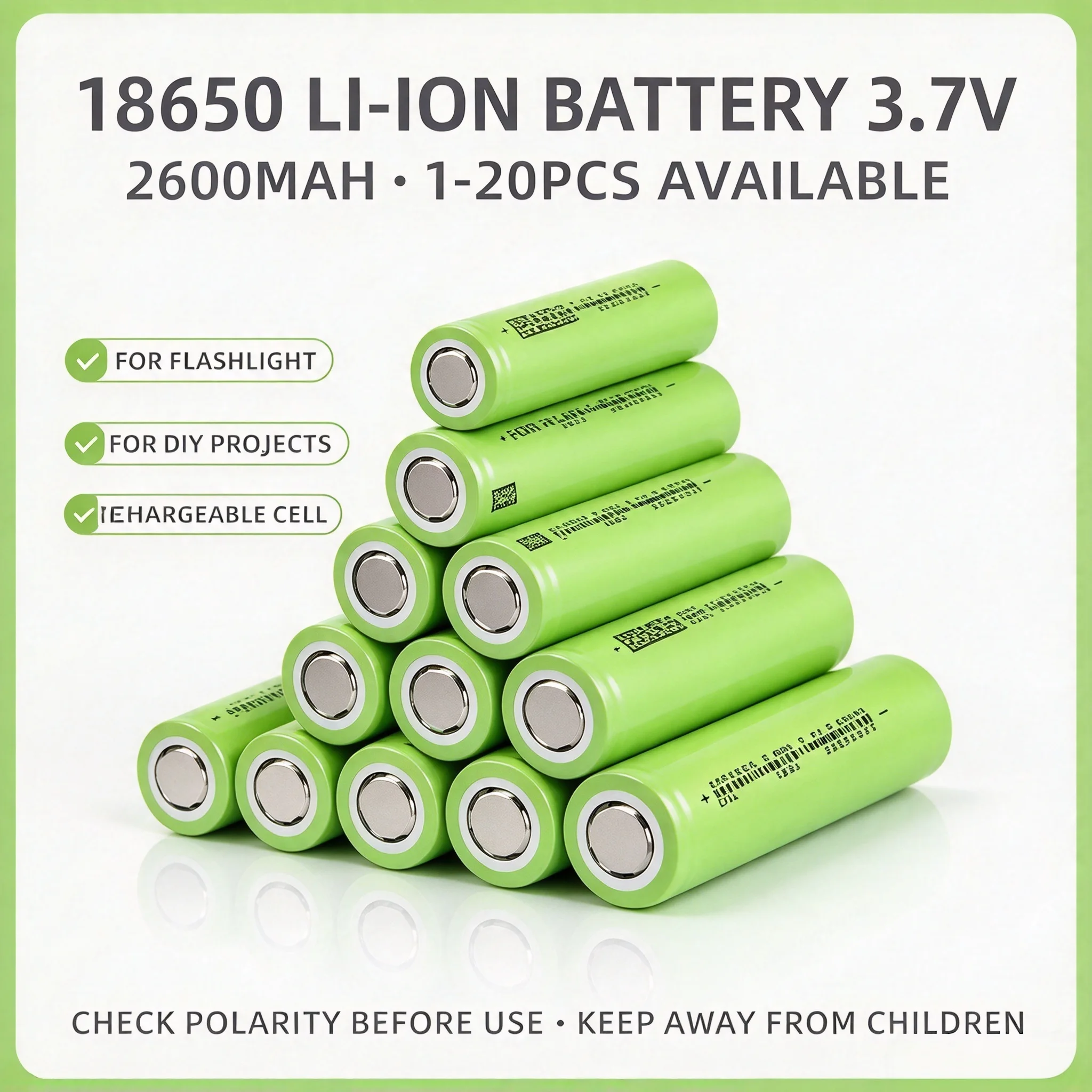18650 3.7V 2600mAh Rechargeable Li-ion Discharge Cell 1-20PCS for Flashlight DIY Projects