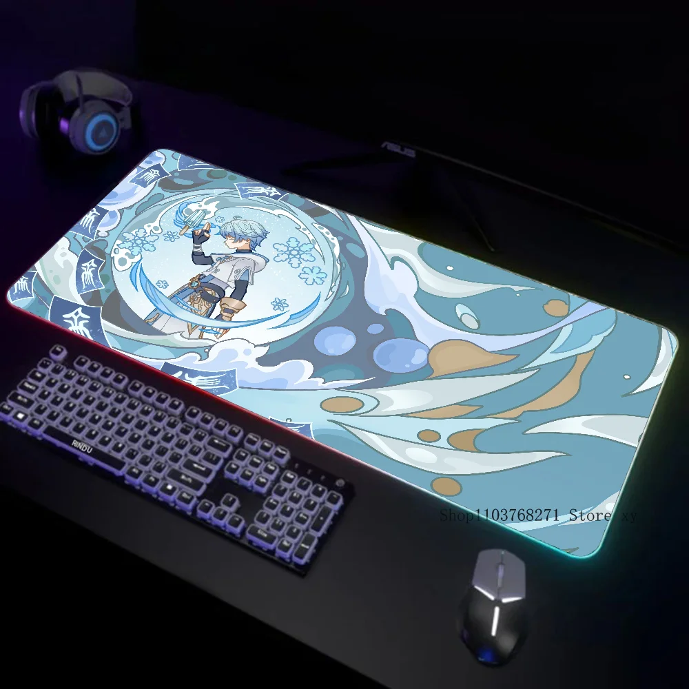 Genshin Impact Chongyun Mousepad XXL RGB Gaming Mauspads HD Schwarz Gamer Zubehör Große LED