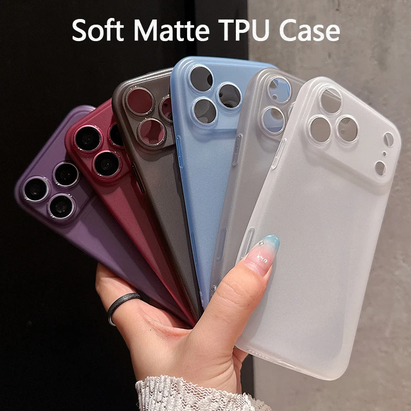 Thinest Matte Soft TPU Phone Case For Apple iPhone 18 17 16 15 14 Pro Max Air Integrated Ice Crystal Button Back Cover