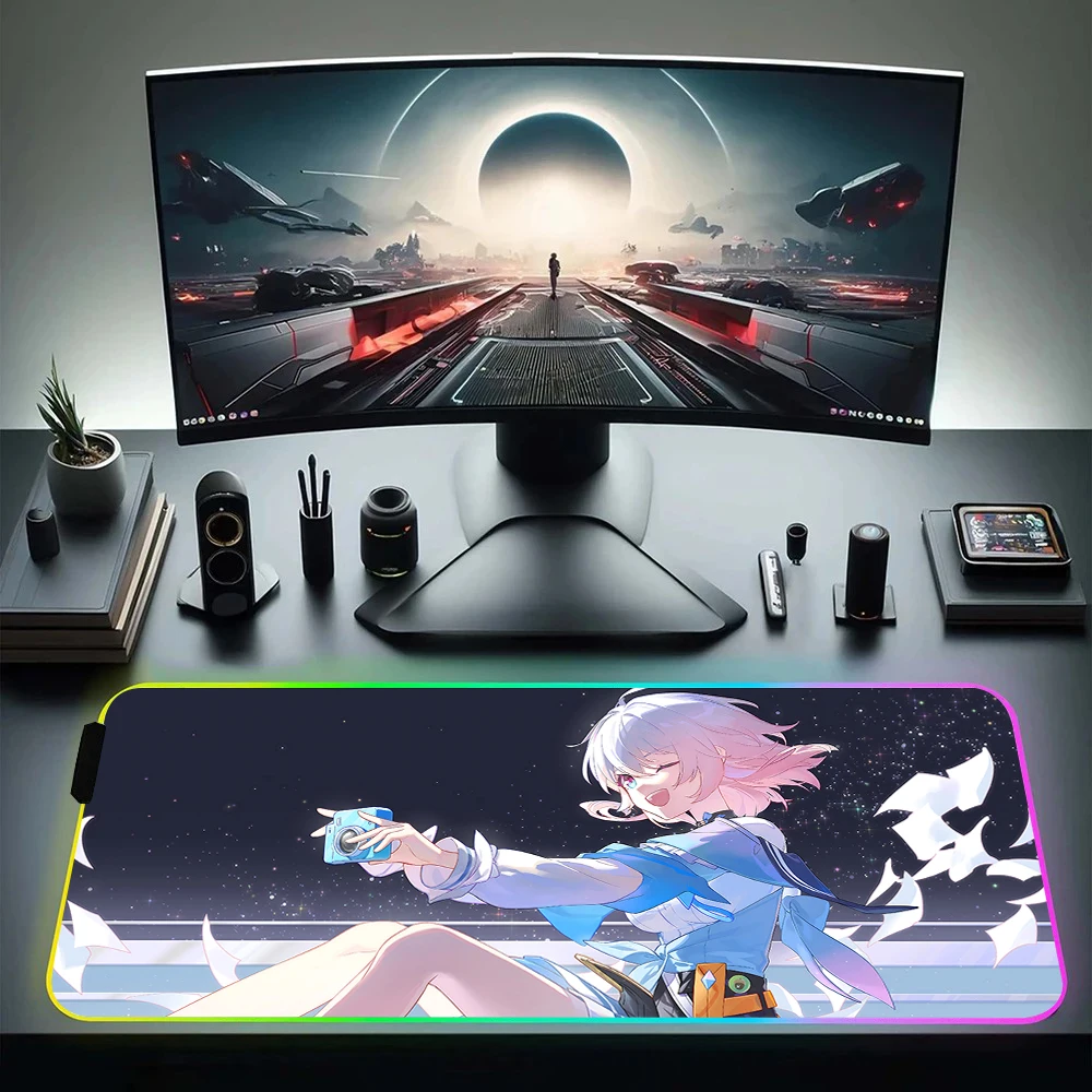 

Honkai Star Rail Bailu RGB Pc Gamer Keyboard Mouse Pad Mousepad LED Glowing Mouse Mats Rubber Gaming Computer Mausepad