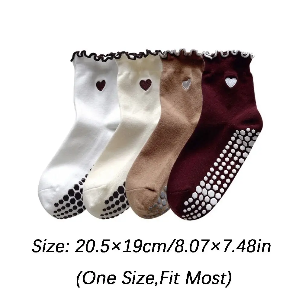 جديد القطن اليوغا الجوارب كشكش الكفة سيليكون قبضة قبضة الجوارب عدم الانزلاق تنفس الحب القلب التطريز الجوارب اليوغا باري الباليه #6