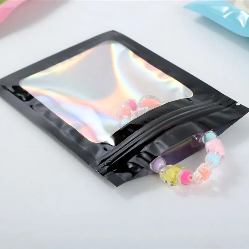 2024 New Laser Color Ziplock Bag Dazzling Glitter Small Jewelry Packaging Sealing Bone Bag Holographic Rainbow Aluminum Foil Bag