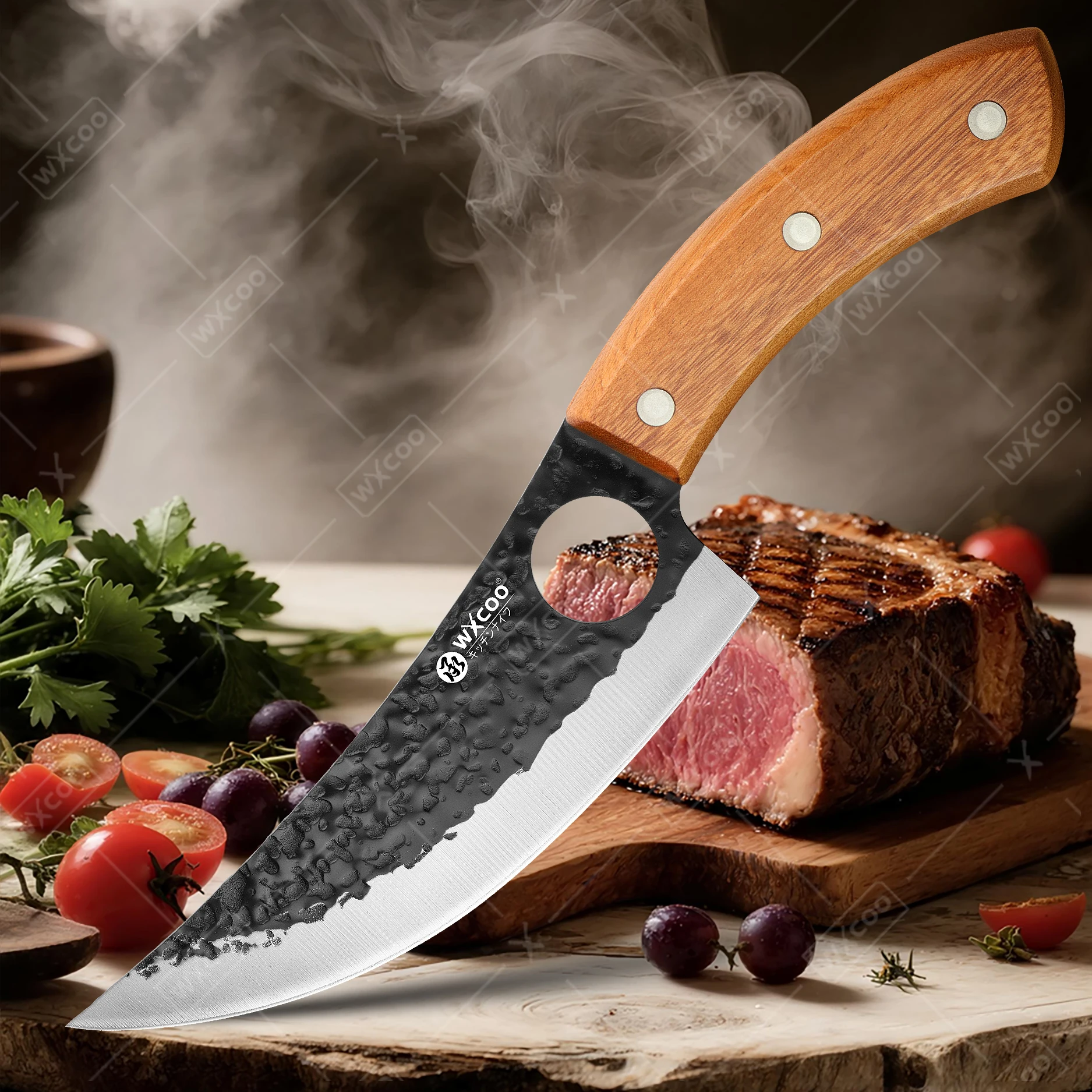 Cuchillo para deshuesar WXCOO de 5.7'' de acero inoxidable, cuchillo de carnicero para barbacoa, cuchillo para cortar carne, cuchillo para rebanar carne de res, cuchillo de cocina forjado a mano con mango de madera