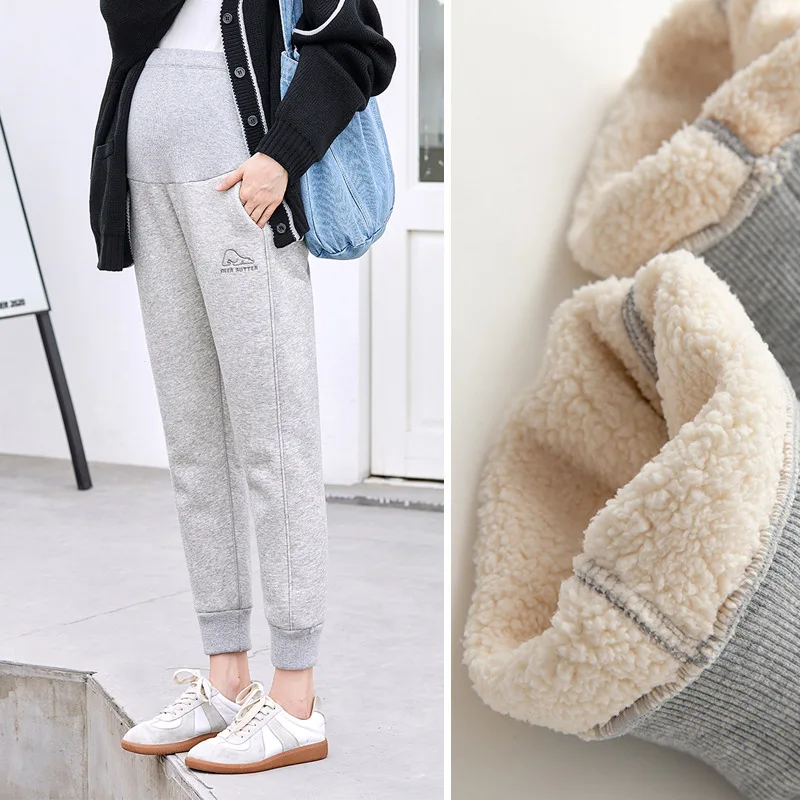 Maternity Pants Winter Pregnant Pants Pregnant Mommy Artificial Fleece Lining Pregnancy Pants Casual Pants for Pregnant Women