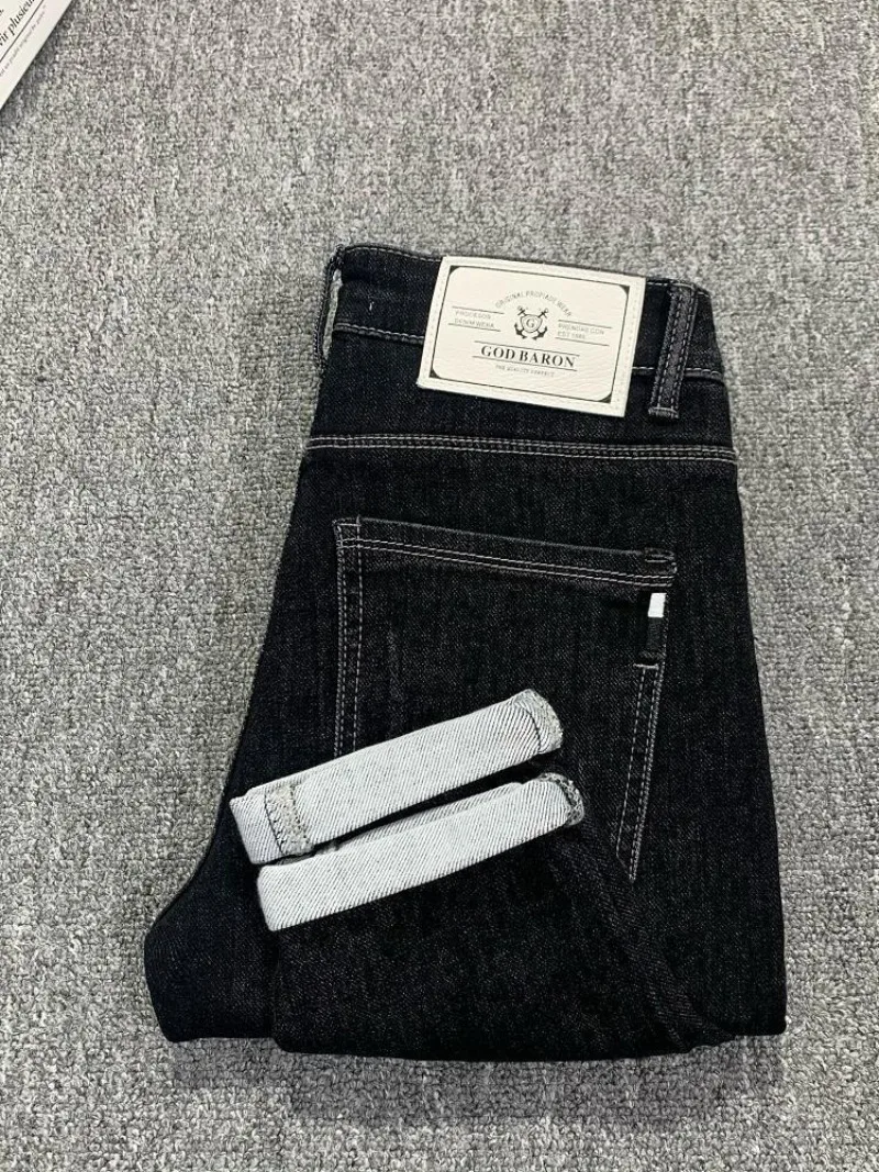 2026 Spring Autumn Thicken Popular Soft Jeans Men's Slim Fit Versatile Thin Washed Black Pants Jeans for Men Clothes Streetwear