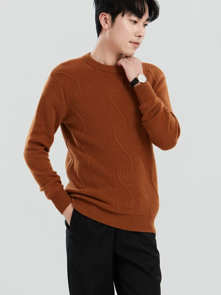 

Merino 100% Wool Men's Round Neck Pullover Thickened Autumn Winter Base Knitted Cashmere Sweater