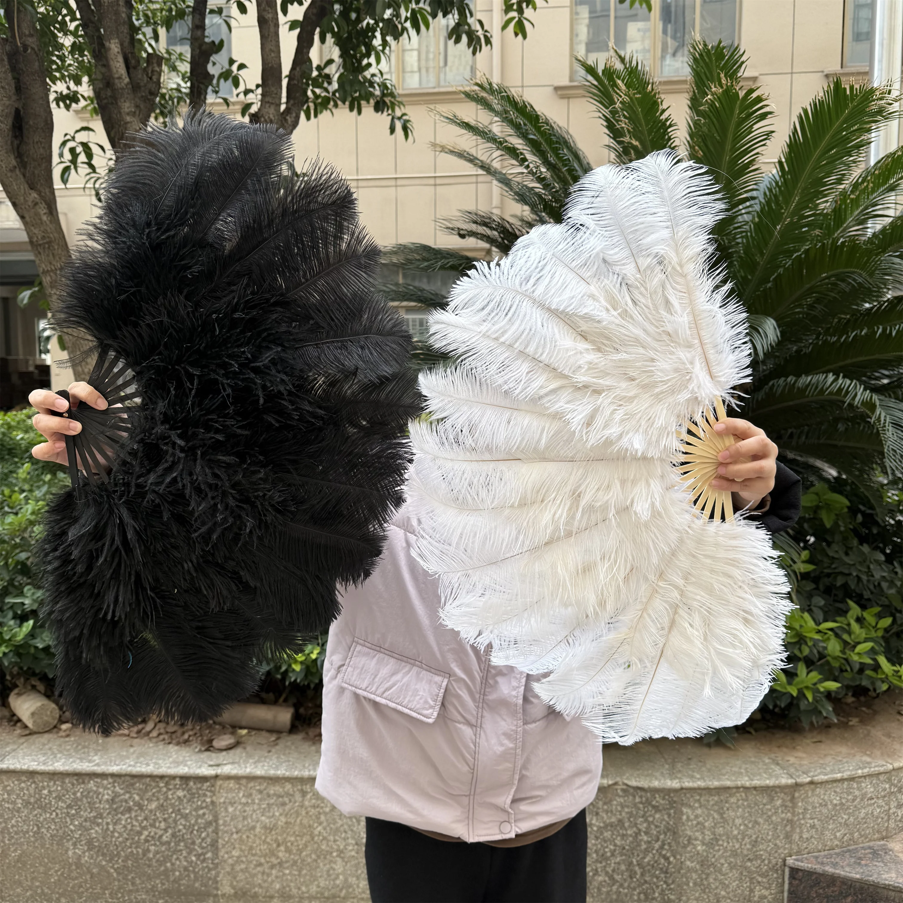 Yellow Fluffy Ostrich Feather Hand Fans 10-12Inch Stage Performance Dance Wedding Party Carnival Accessories Belly Dance Decor