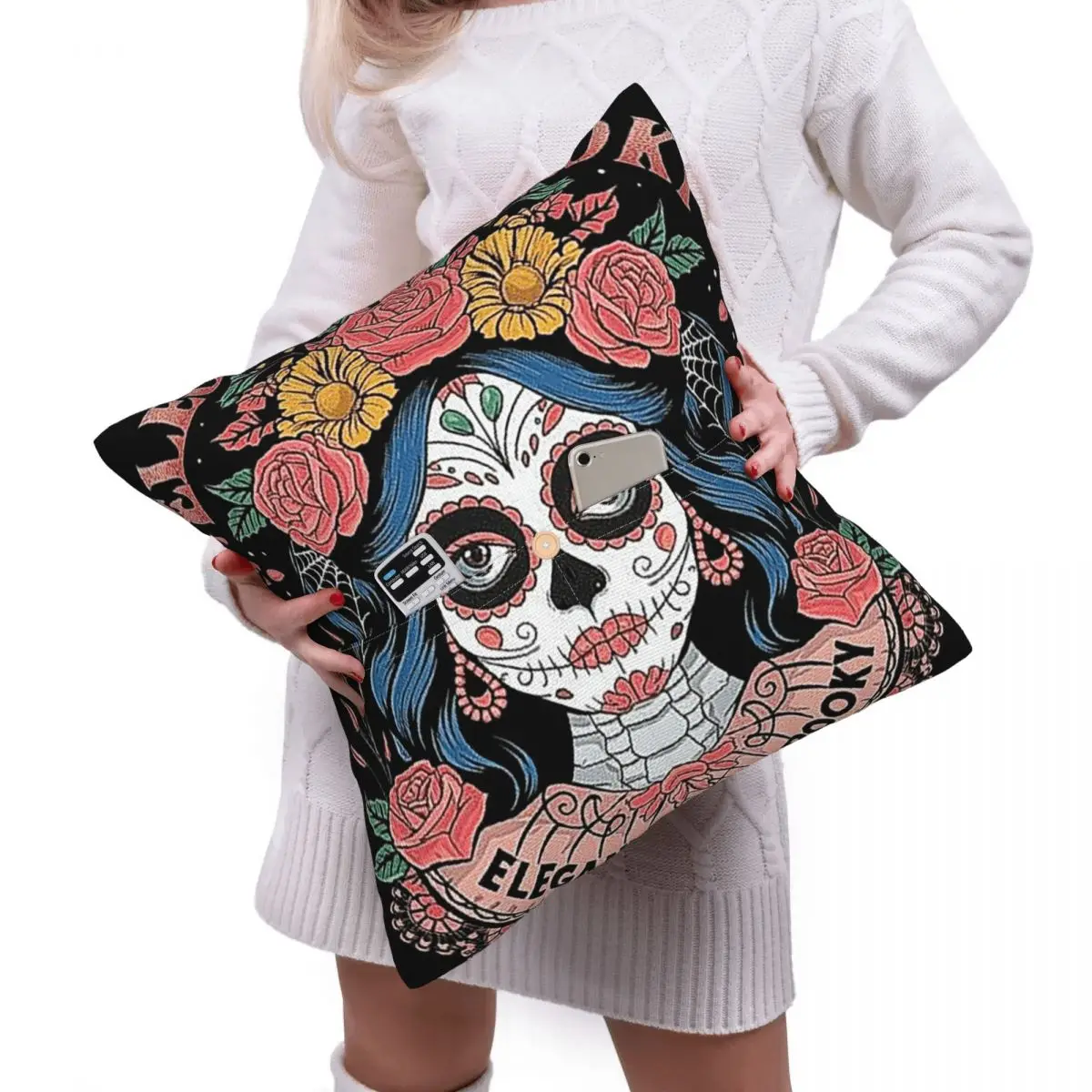 

Мексиканская наволочка с изображением девушки Катрины и сахарного черепа в стиле Дня мертвых, полиэстер, декор для спальни и дома, декоративная подушка для комфорта