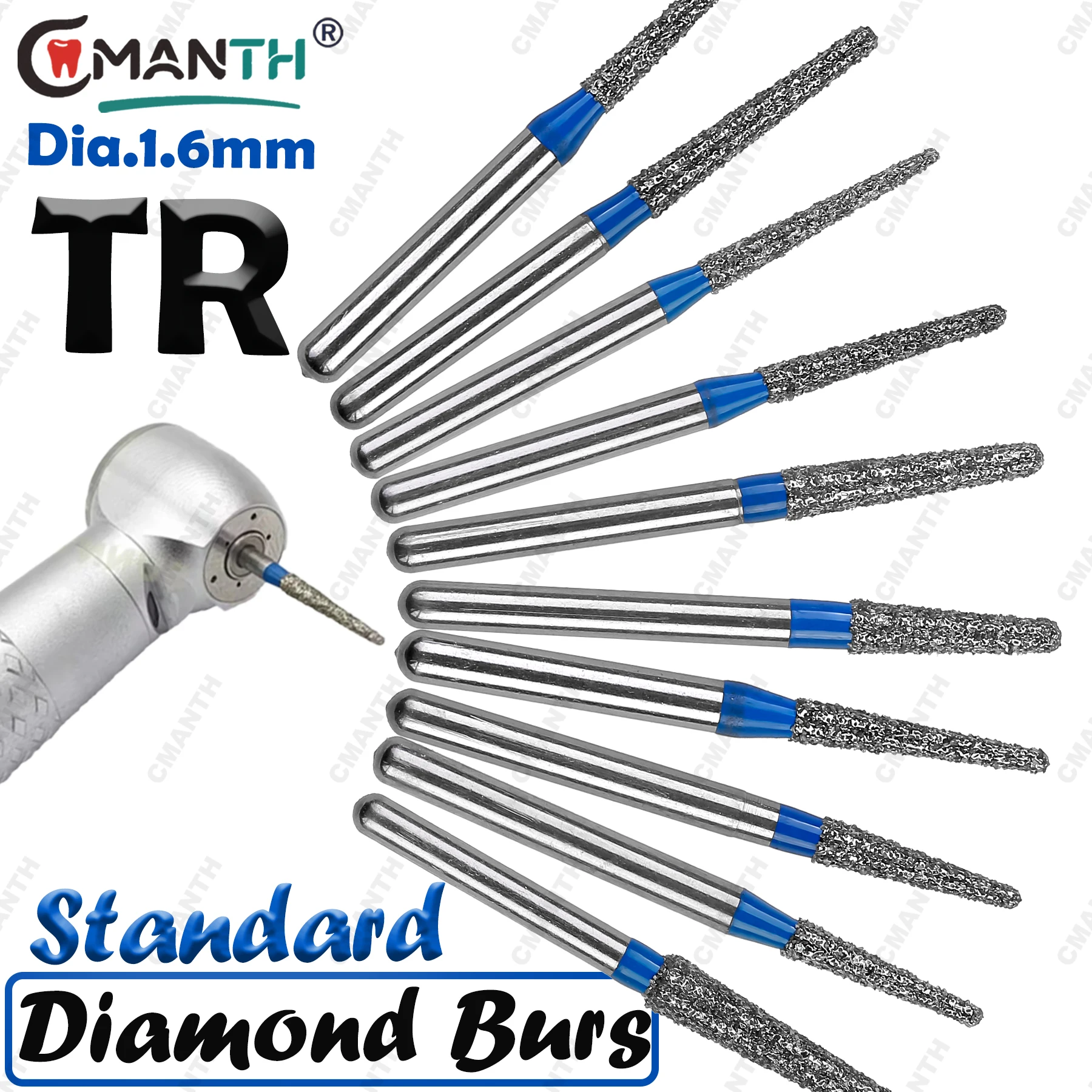 

TR Taper Round Dental Standard Grit FG Diamond Burs For High Speed Handpiecess Polishing Teeth Whitening Tools Dia.1.6mm 10Pcs