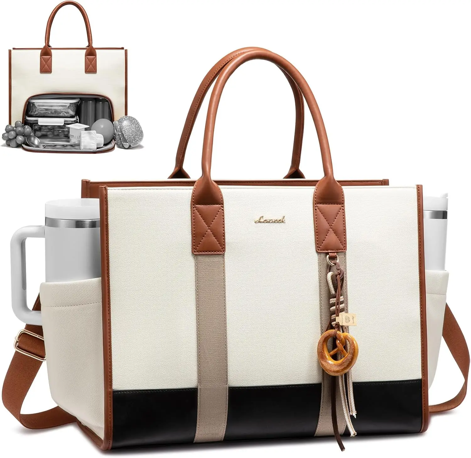 

Водонепроницаемая сумка-тоут 3-в-1 на 15,6 дюймов с отделением для обеда и огромным держателем для стакана, для ноутбука, путешествий, офиса