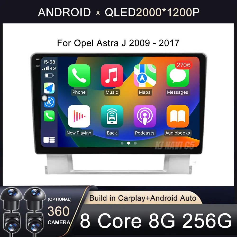 For Opel Astra J 2009 - 2017 Android 14 8G RAM + 128G ROM Car Radio Video Player Multimedia Navigation Gps 2 din BT