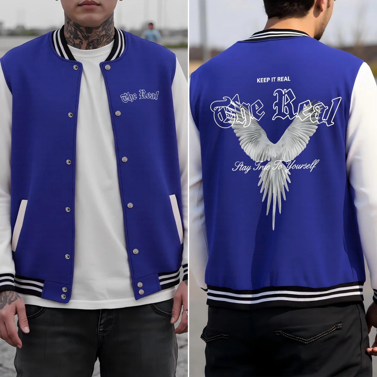

Keep It The Real Wings Creative Pattern Men Jackets Colorful Casual Baseball Uniform Cotton Loose Sportswear Autumn Clothing