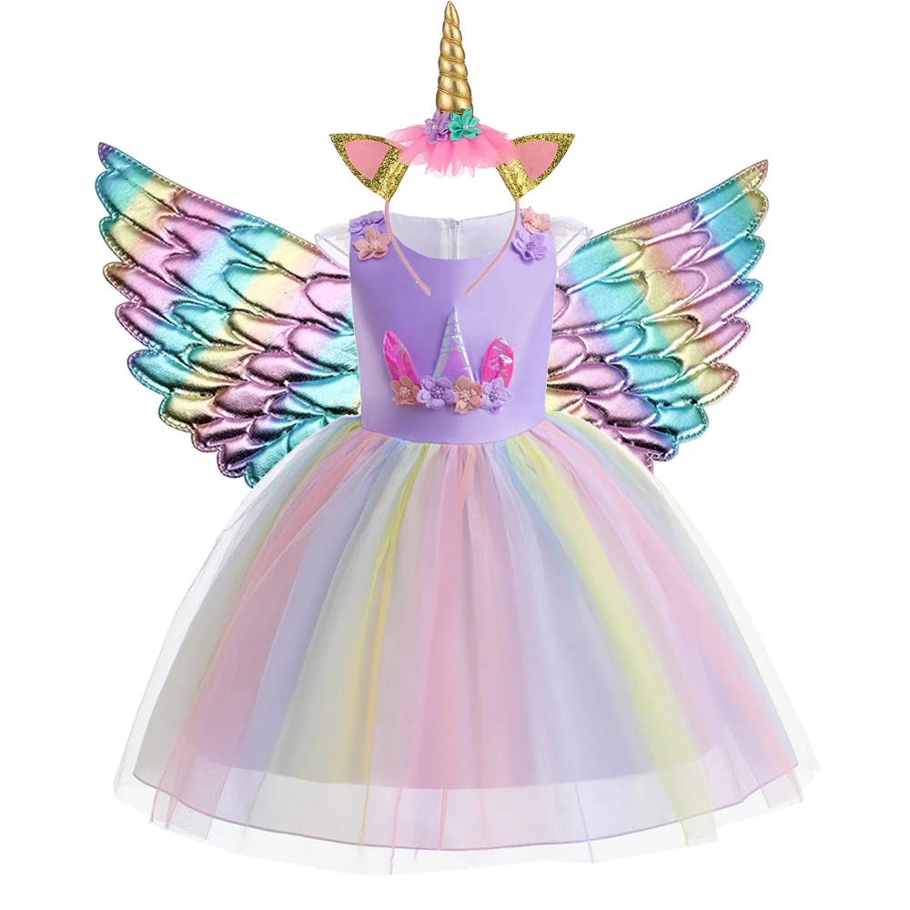 Einhorn-Kleid für Mädchen, Buchwochen-Kostüm, Kinder-Regenbogen-Kleid, Buntes Sommerkleid, Festliches Geburtstagskleid, Prinzessinnen-Halloween-Kostüm – Detail 5