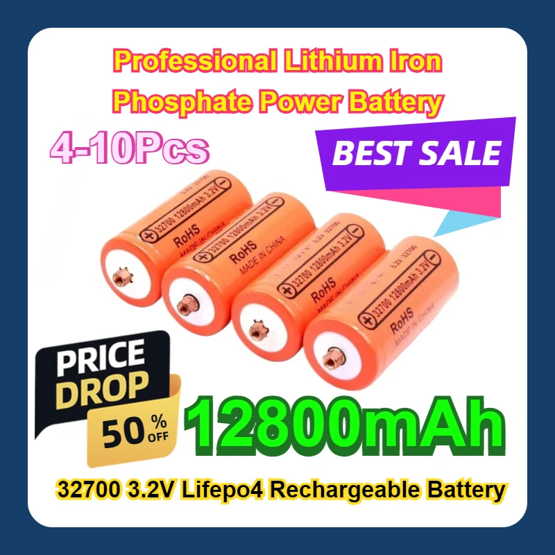 

4-10Pcs Professional Lithium Iron Phosphate Power Battery 32700 3.2V Lifepo4 Rechargeable Battery 12800mAh