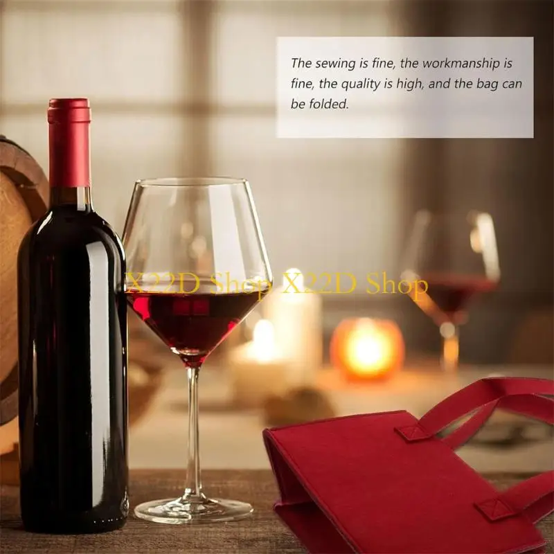 

X22D 2Pcs Felt Wine Storage Bag Reinforced Padding 6 Bottle Capacity with Handle