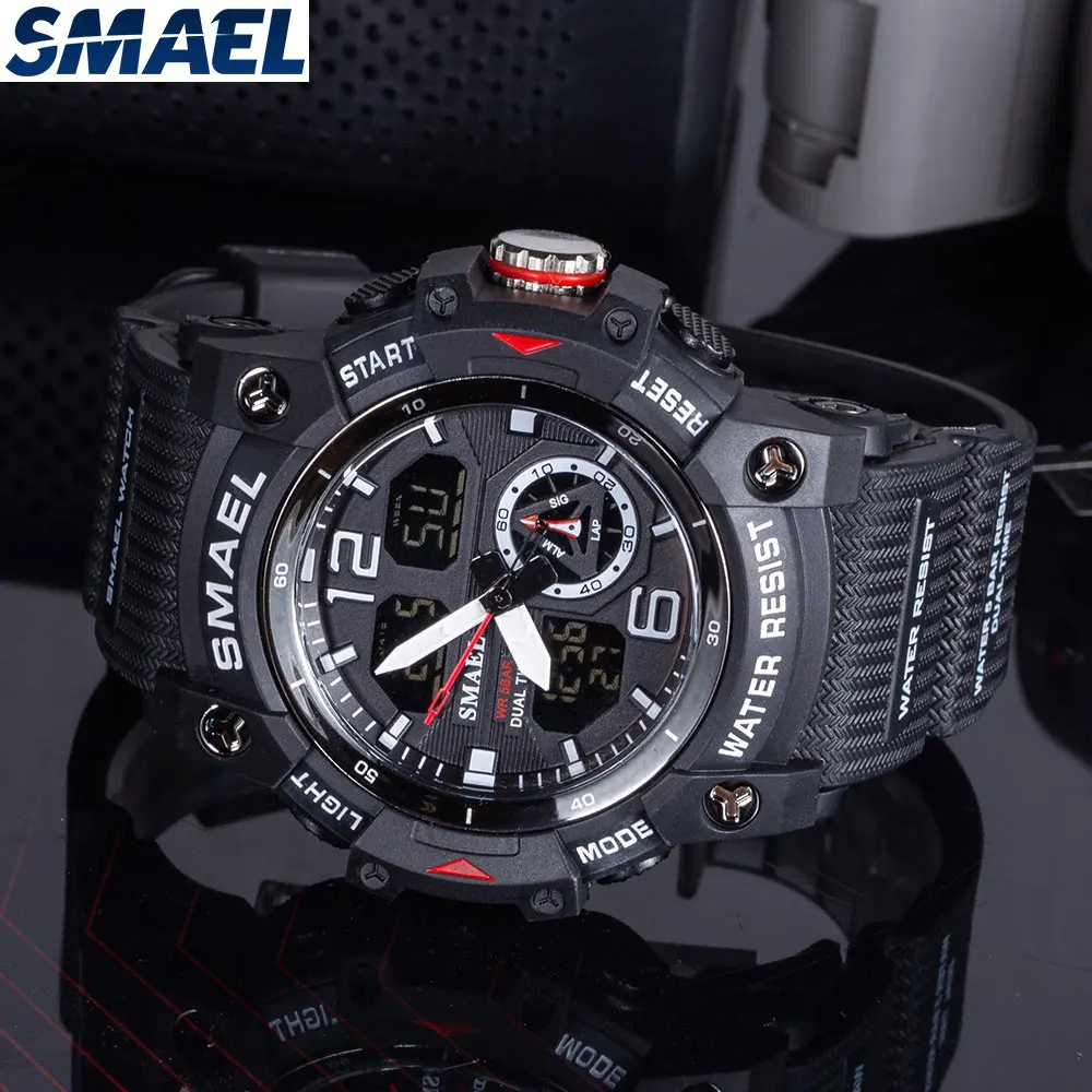 SMAEL 8007 Outdoor Transparent Watch Men's Outdoor Cool Dual Display Waterproof Glow Electronic Watch