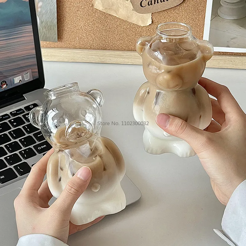 Creative Ins Bear Glass Cup Coffee Latte Cup for Girlfriends Female Birthday Gift High Value Cute Heat Resistant Retro Milk Jug