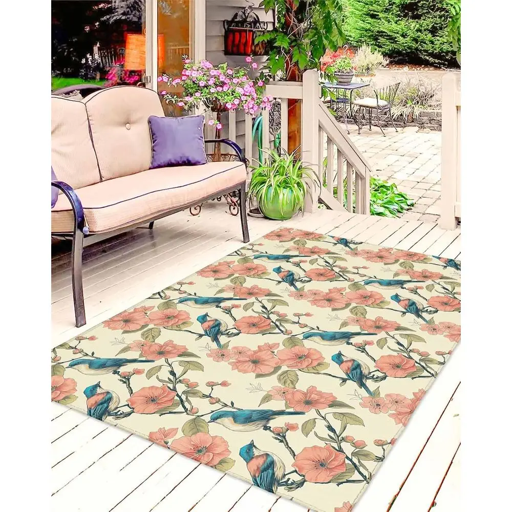 

Vintage Poppy Floral Outdoor Rug, 5x8ft, Weather-Resistant, Ideal for Patio, Deck, Backyard, and Porch Decor