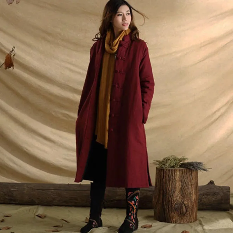 Męski i damski płaszcz z tekstury bawełny i lnu, długi zimowy płaszcz w stylu vintage, jednorzędowy, zapinany na guziki, luźny kombinezon, bawełniana kurtka.