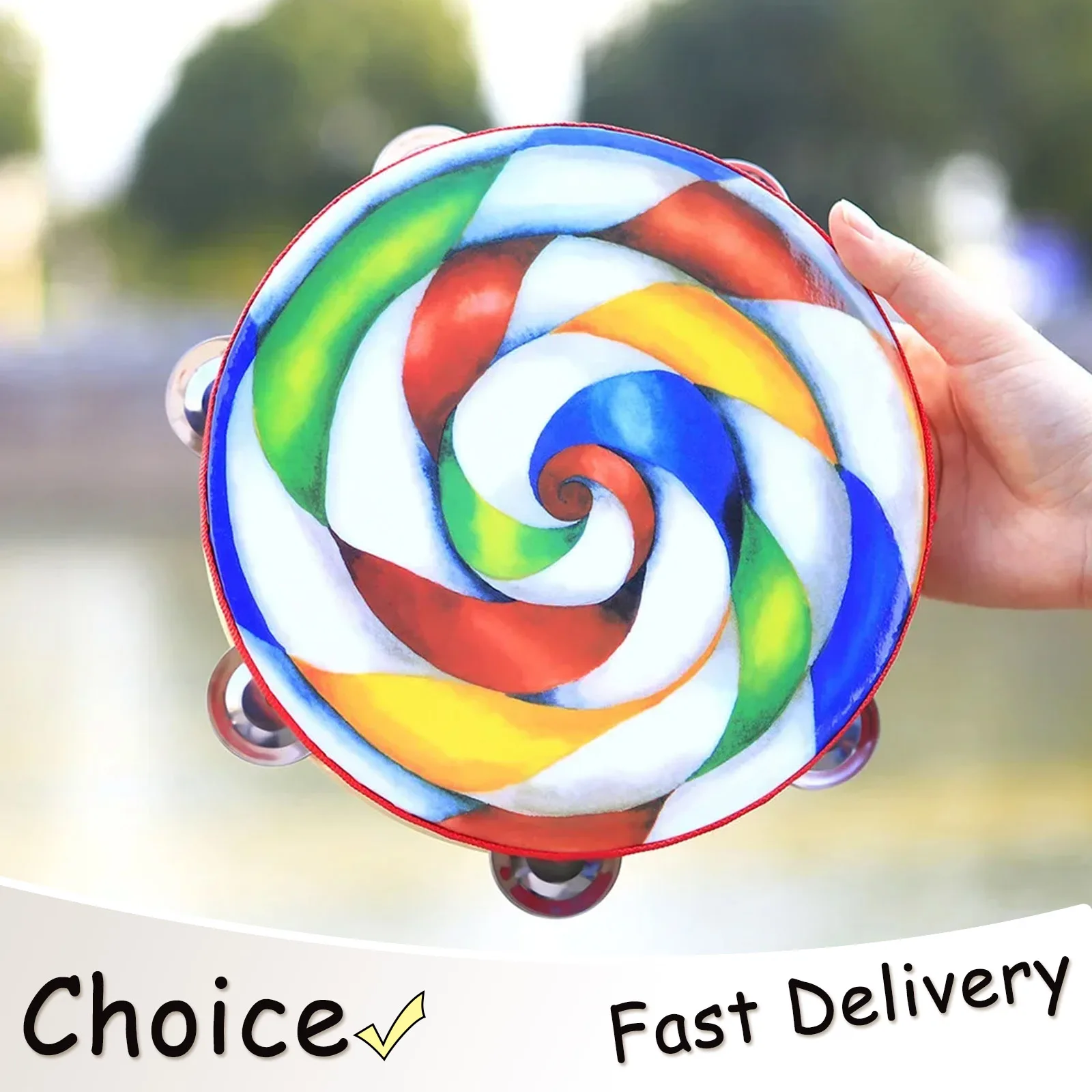 IRIN Orff 8 Inch Lollipop Tambourine With Cymbal Rattle Drum for KTV Party Percussion Musical Instruments Hand Jingle Bell Kids
