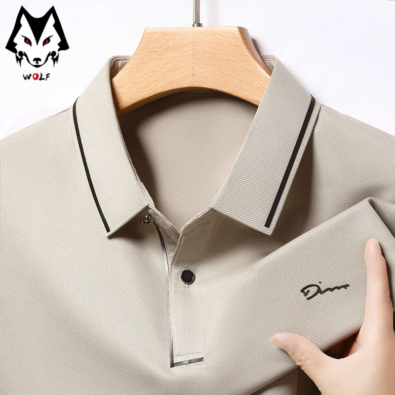 New Men's Business Casual Long Sleeved Shirt with Badge Solid Color Polo Shirt Fashionable Breathable Comfortable Versatile Top