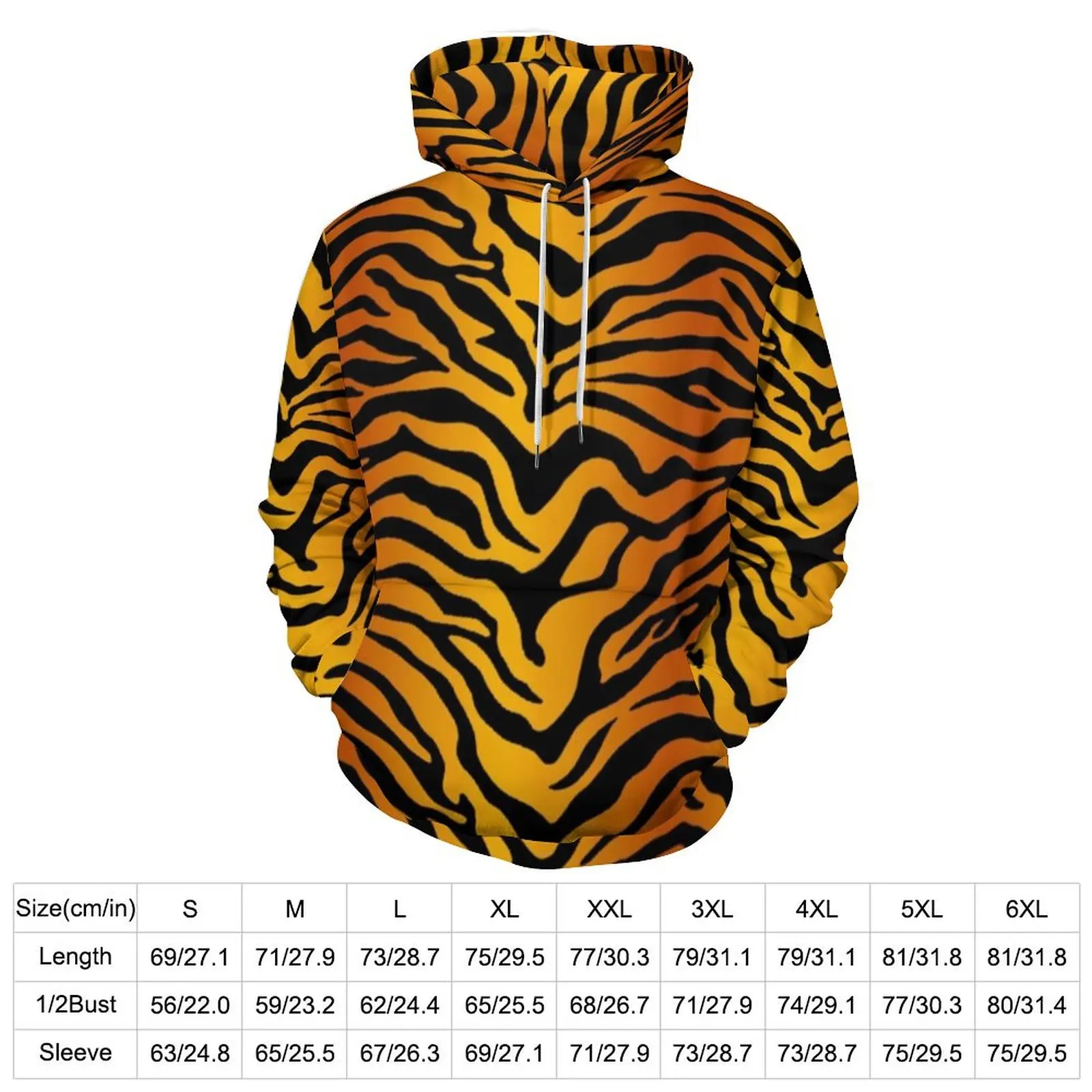 Tiger Stripes Yellow Loose Hoodies Animal Print Streetwear Pullover Hoodie Unisex Long Sleeve Hip Hop Design Hooded Sweatshirts