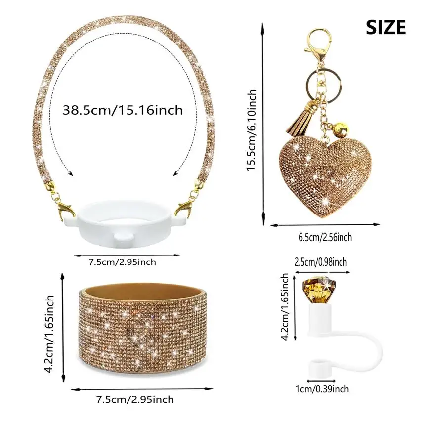 مجموعة إكسسوارات لامعة للبهلوان 20 و30 و40 أونصة، تتضمن حزامًا بمقبض ماسيًا، و2 أغطية من القش، و1 دلايات لامعة، و1 Diamond Si