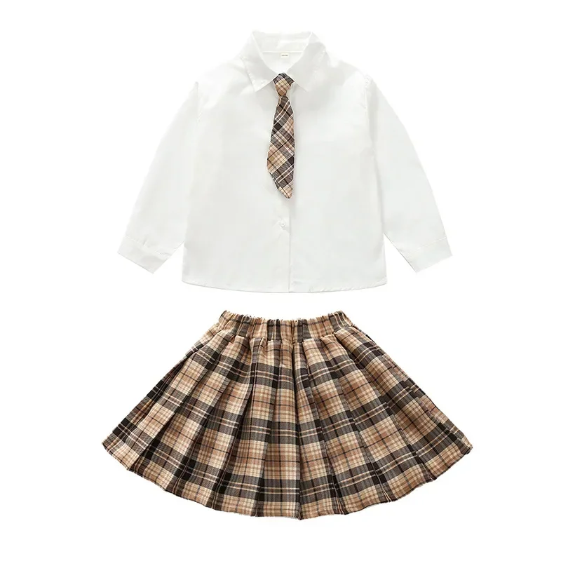 Girls Spring Autumn Jk School Uniform Sets Children College Style Coats+Long Sleeved Shirt+Pleated Skirt 3Pcs Teen Kids Outfits