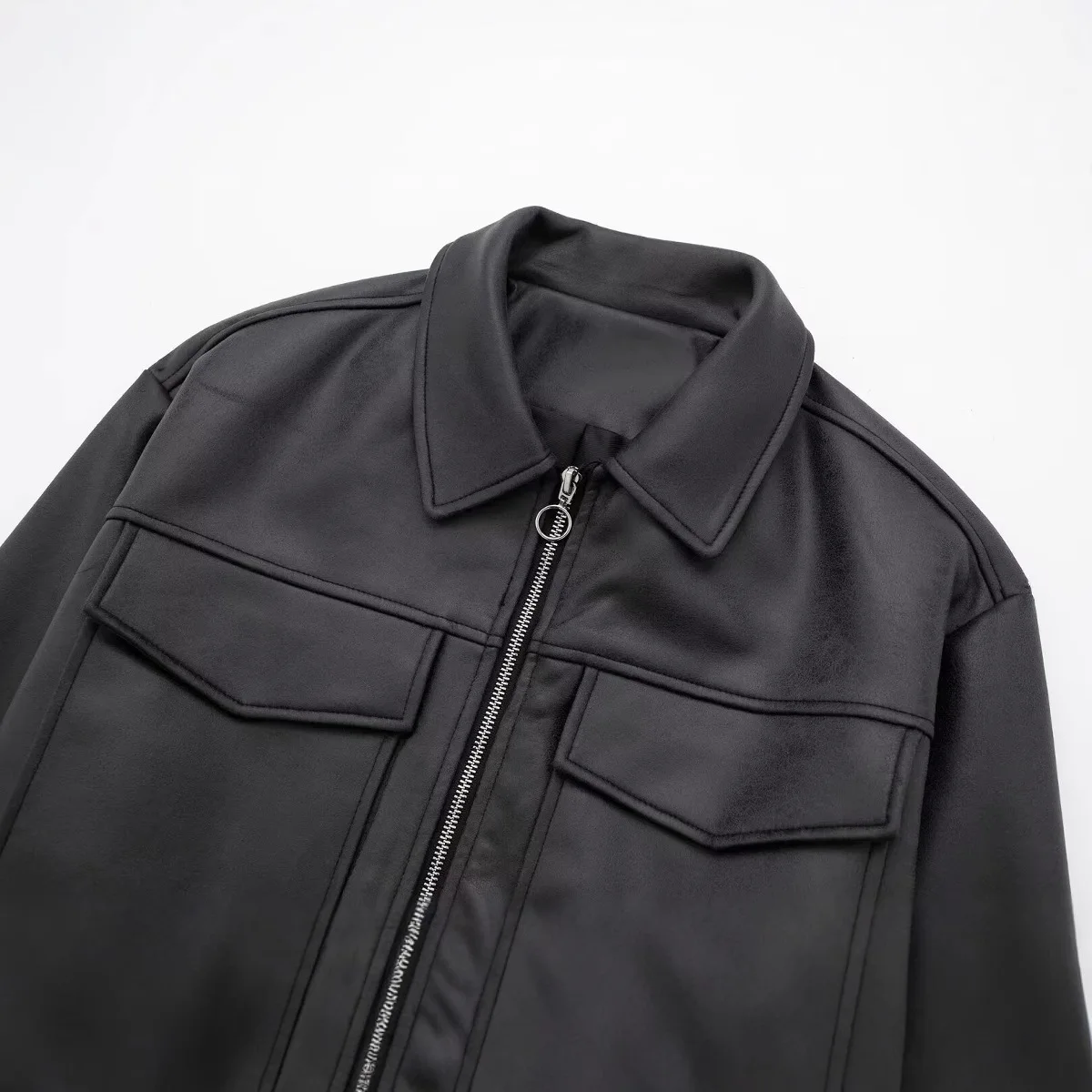 European And American Style Zipper Collar Faux Leather Jacket Women's Outerwear New Arrival Leather Coat From