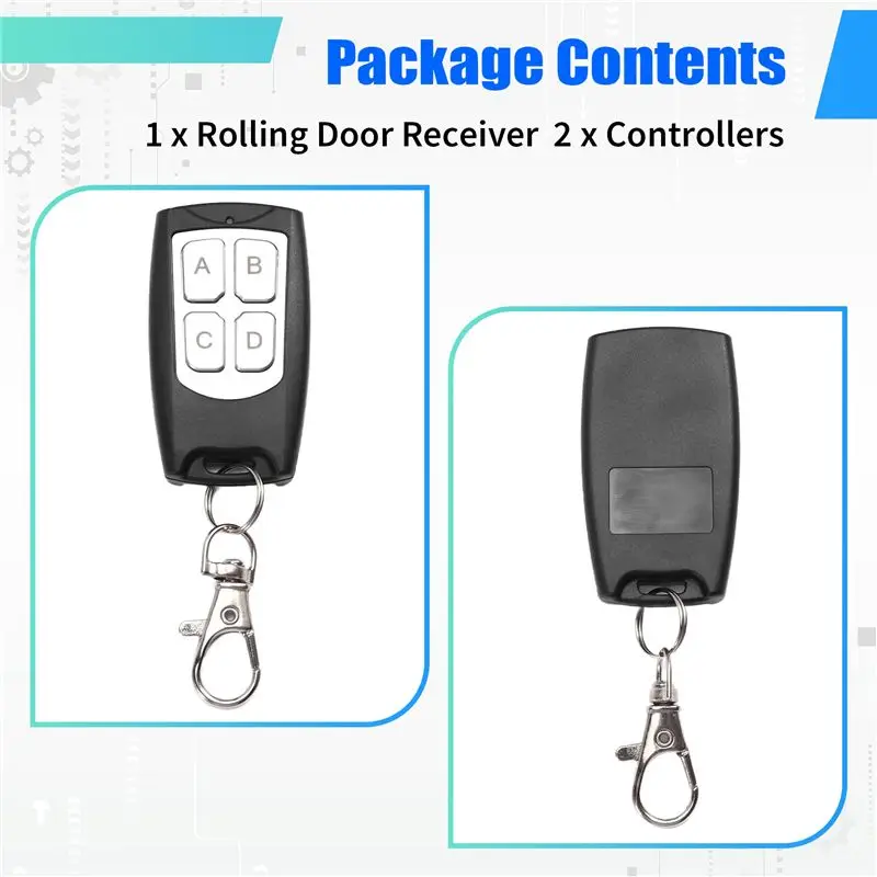 B76B Roller Shutter Remote Control 433MHZ Garage Door Remote Relay Switch Secure for Garage Door and Rolling Door 2 Controllers