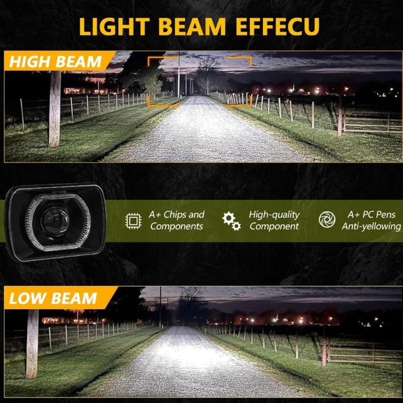 31BC Upgrades Rectangular LED Projector Headlight Pair for Daily Road Use Driving