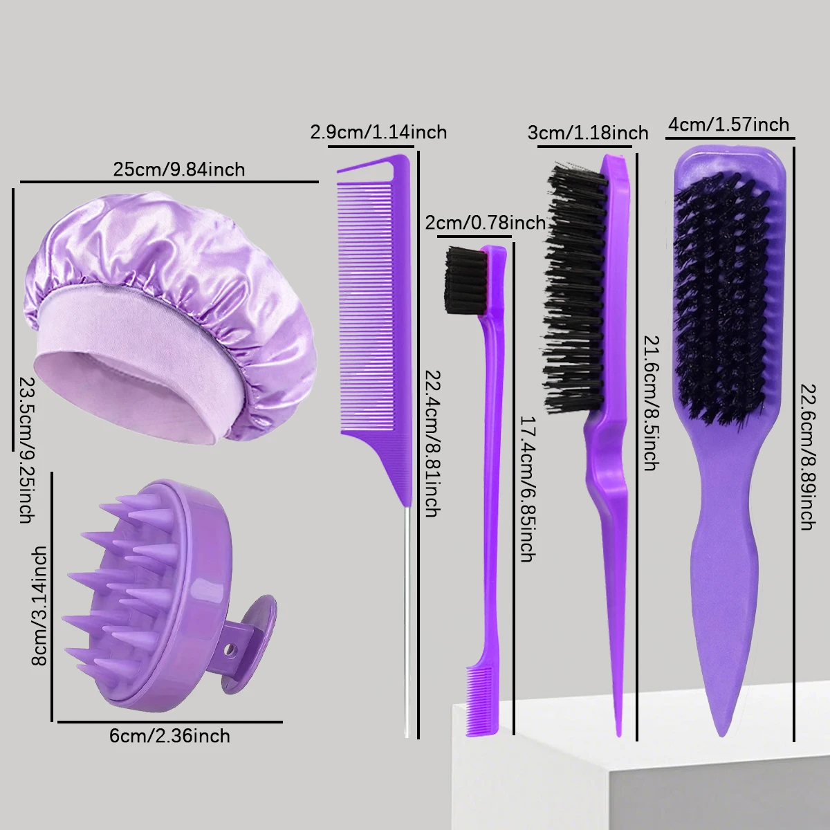 6pcs hair styling tool set - scalp massage shampoo brush, beauty satin hair cap, hair salon tools, special for real hair wigs view 6