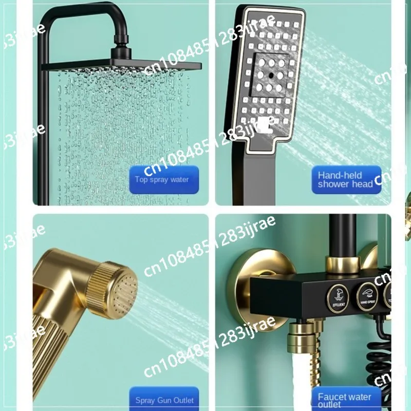 Bathroom Shower System Set with Bidet Faucet Black Gold Hot and Cold Bathtub Mixer Brass Faucet Temperature Rainfall Shower Set