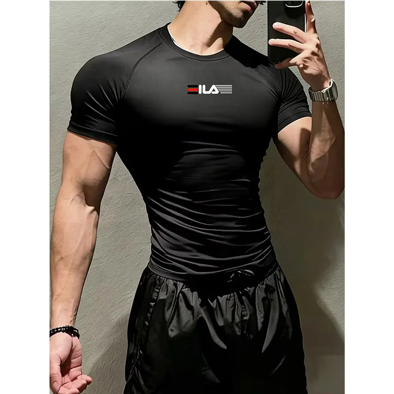 Enganliegendes Fitness-Sport-T-Shirt für Herren, Sommer, Kurzarm, Gym, Fitness, Laufen, schnelltrocknend, Sport-Oberteil für Herren – Detail 4