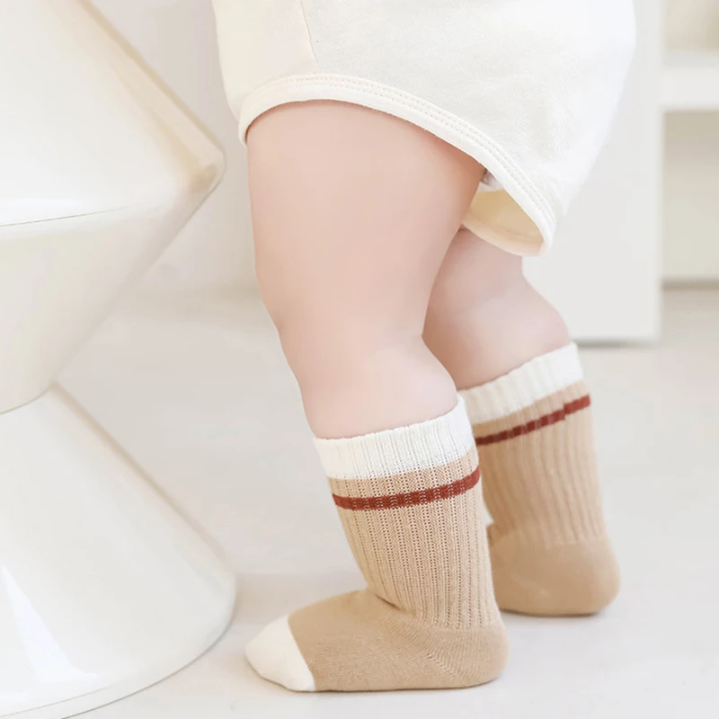 3Pairs Autumn Children Mid Tube Socks Cute Cartoon Kids Stockings Boneless Newborn Loose Mouth Sock Fashion Stripe Baby Footwear