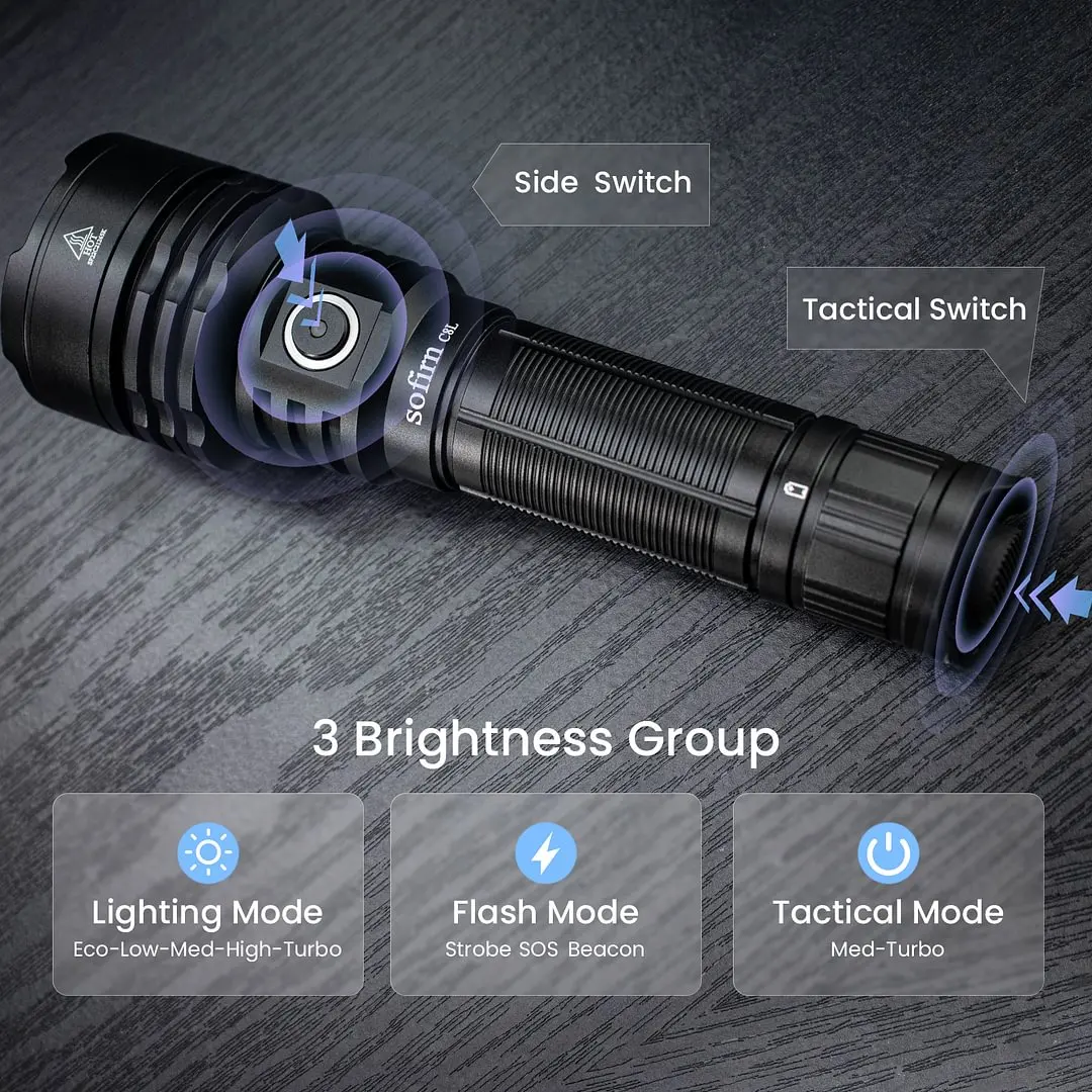 Sofirn C8L 3100lm Lanterna Tática Potente 21700 XHP50D HI LED Lanterna EDC Tipo C Recarregável para Acampamento, lanternas potentes para caça,defesa