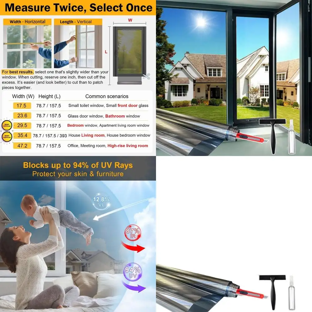 

Односторонняя пленка для окон, съемная тонировочная пленка для дома, отражающая, статически прилипающая, теплоизоляционная, натуральное серебро, 35,4 x 39,37 фута