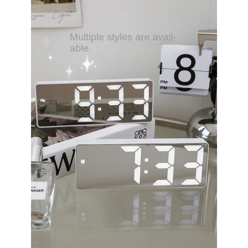 Mirror alarm clock swing table ornament simple clock time display for students with desktop digital electronic clock