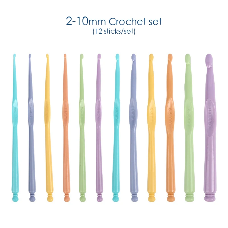 12Pcs Crochet Hook Comfortable Grip DIY Plastic Stitches Craft Knitting Needle Hand Sewing Tool for Tailor Sewing Accessories B3