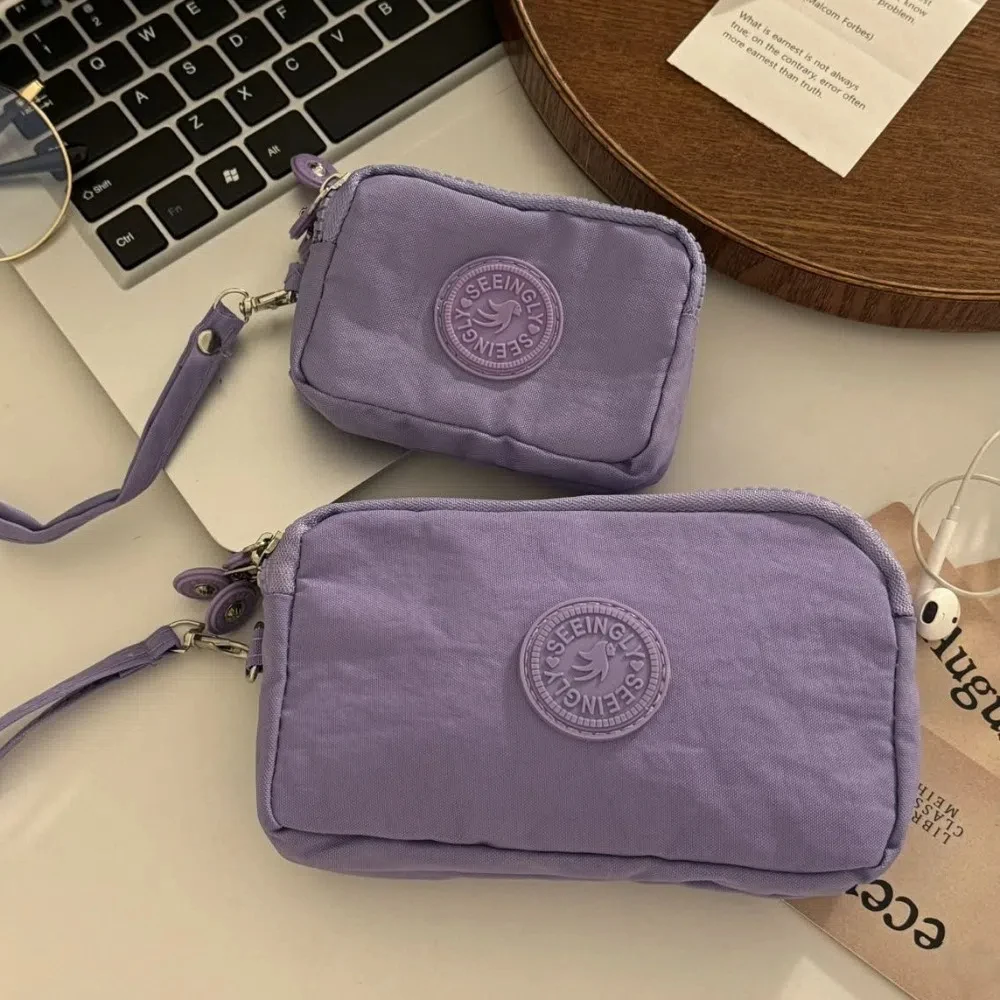 

Letter Short Zipper Coin Purse Large Capacity Nylon Handbag Men Cloth Wallet Lipstick Storage Bag With Lanyard Nylon Phone Bag