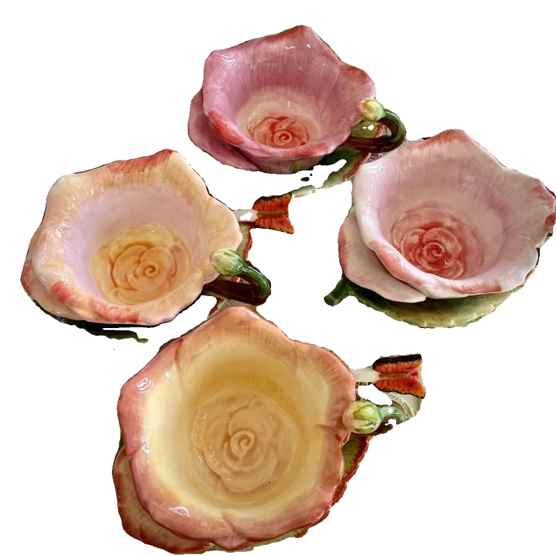 Single underglaze color hand-painted rose ceramic coffee cup flower tea cup tea cup afternoon tea home daily use